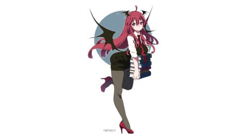 Cute Anime Demon Girl Holding Books Office Style 4K Wallpaper