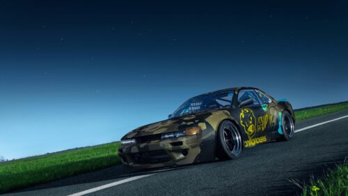 Modified Nissan Silvia S13 Drift Car Camo Wrap Night Sky 4K Wallpaper