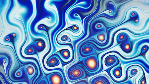 Abstract Liquid Blue Swirls and Glowing Orbs 4K PC Wallpaper