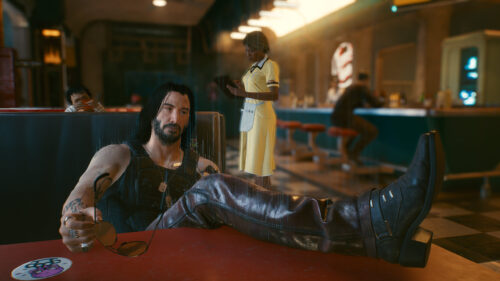 Johnny Silverhand in Diner Cyberpunk 2077 PC Wallpaper