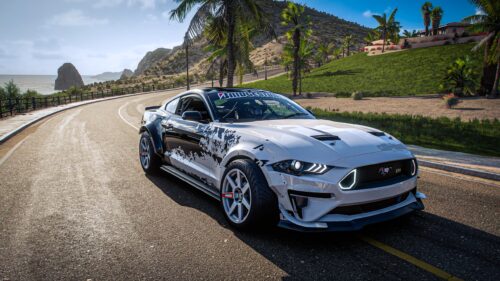 Custom Ford Mustang Drift Car on Coastal Road 4K Wallpaper