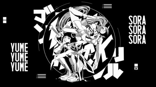 Black and White Anime Cyberpunk Aesthetic Sora and Yume Desktop Wallpaper