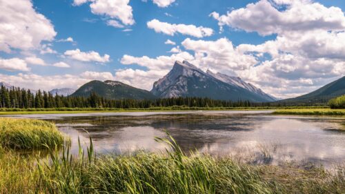 Stunning Mount Rundle Reflection at Vermilion Lakes Canada 4K Wallpaper