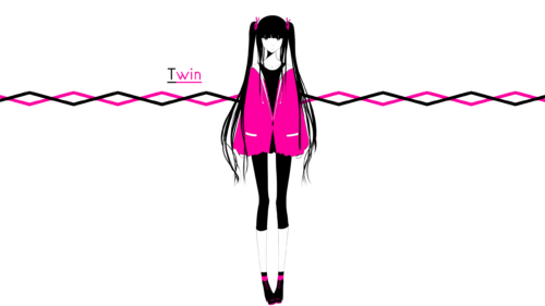 Minimalist Anime Girl with Long Twintails in Pink and Black Aesthetic PC Wallpaper