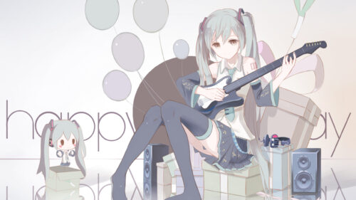 Hatsune Miku Birthday Celebration Playing Electric Guitar PC Wallpaper