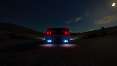 Red Ford Mustang GT Driving at Night with Glowing Exhaust PC Wallpaper