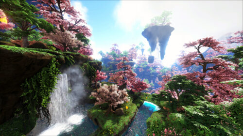 Fantasy Floating Islands with Cherry Blossom Trees 4K PC Wallpaper