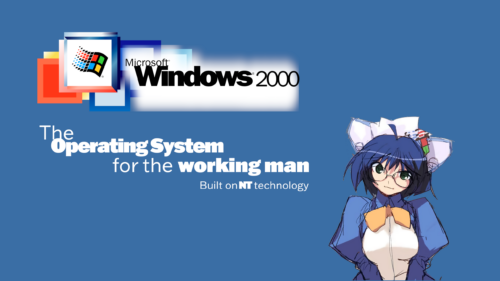Windows 2000 Retro OS Anime Girl Theme PC Wallpaper