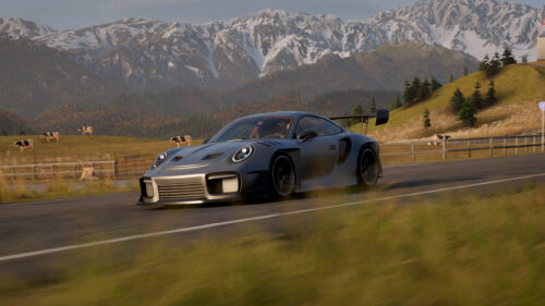 Grey Porsche 911 GT2 RS Racing on Mountain Road PC Wallpaper