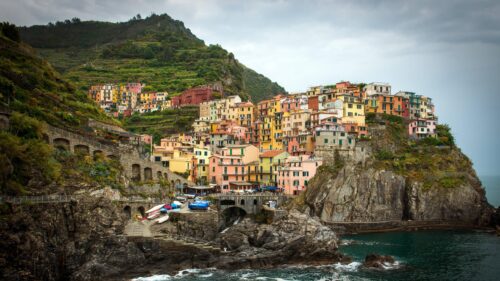 Stunning Manarola Village Italy Cinque Terre Coastal Landscape PC Wallpaper