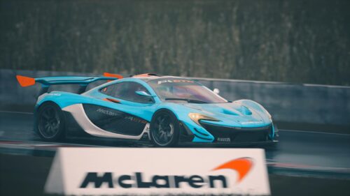 McLaren P1 GTR Racing Car in Rainy Track Conditions PC Wallpaper