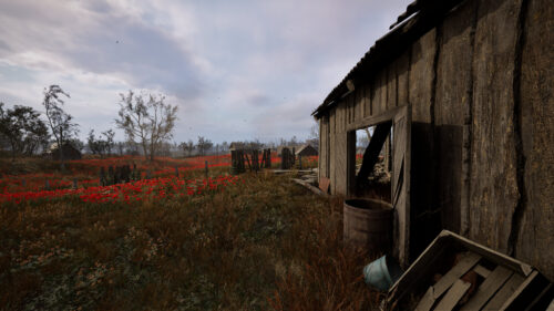 Rustic Farmhouse and Red Poppy Field Countryside PC Wallpaper