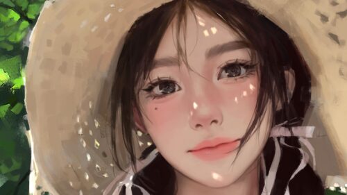 Beautiful Anime Girl With Straw Hat Digital Art 4K Desktop Wallpaper