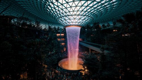 Jewel Changi Airport HSBC Rain Vortex Indoor Waterfall 4K Wallpaper
