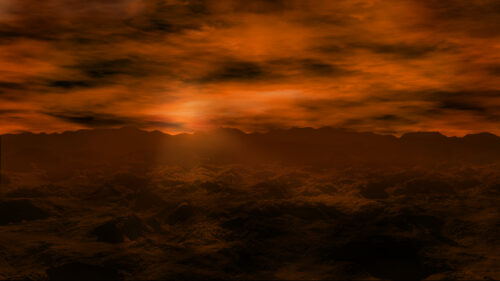 Fiery Martian Landscape Sunset Over Dark Mountain Peaks PC Wallpaper