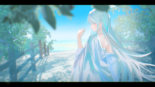 Anime Girl with Long Silver Hair on a Sunny Beach 4K Wallpaper