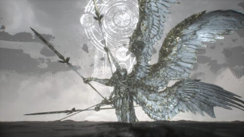 Ethereal Angelic Warrior with Radiant Wings and Spears PC Wallpaper