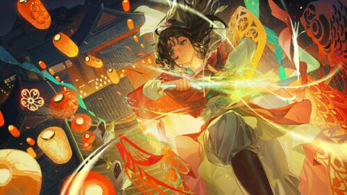 Stunning Anime Archer Girl with Glowing Energy Bow PC Wallpaper