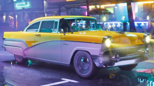 Retro Yellow Classic Car Night City Street 4K PC Wallpaper