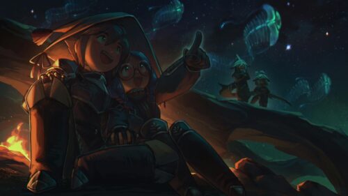 Anime Girls Stargazing by Campfire Fantasy Landscape 4K Wallpaper