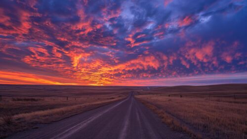 Stunning Country Road at Sunset Dramatic Sky PC Wallpaper