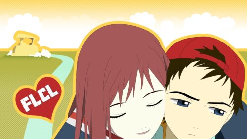 FLCL Anime Characters Mamimi and Naota Aesthetic Desktop Wallpaper