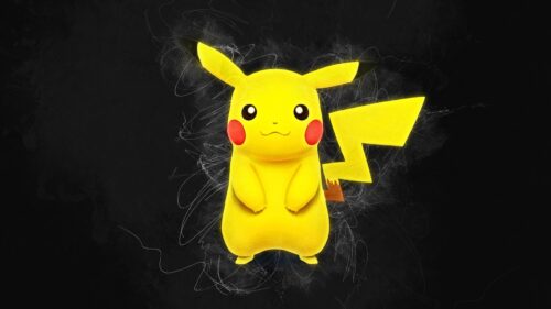 Minimalist Pikachu Pokemon Yellow Character on Dark Background 4K Wallpaper