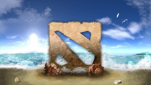 Dota 2 Tropical Beach Map Logo Aesthetic 4K PC Wallpaper