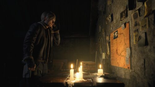 Leon S Kennedy Resident Evil 4 Remake Dark Candlelit Room 4K PC Wallpaper