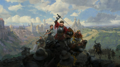 Epic Medieval Battle Scene with Knights and Soldiers 4K Desktop Wallpaper
