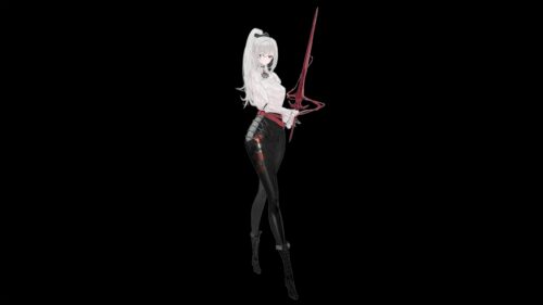 Anime Girl with Red Sword Minimalist Black Background 4K Wallpaper