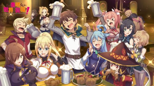 Konosuba Party Celebrating at the Tavern 4K Desktop Wallpaper