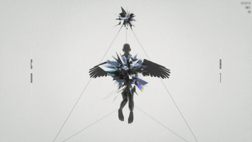 Abstract Surreal Angel Figure with Geometric Crystals 4K Desktop Wallpaper