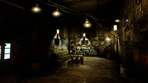 Gritty Urban Industrial Loft with Graffiti Art 4K PC Wallpaper