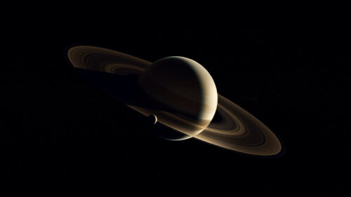 Breathtaking Saturn Planet with Rings and Moon Space Desktop Wallpaper