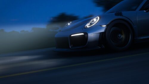 Porsche 911 GT2 RS Speeding at Night Desktop Wallpaper