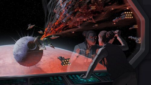 Star Wars Sci-Fi Space Battle with Princess Leia Desktop Wallpaper