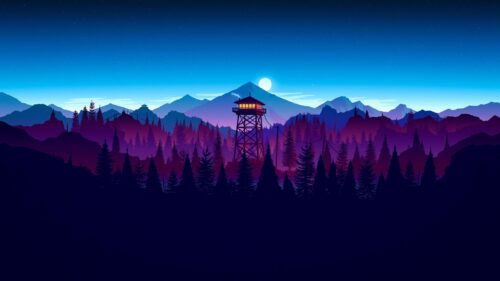 Minimalist Firewatch Mountain Landscape Sunset PC Wallpaper