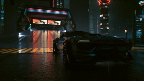Cyberpunk 2077 Night City Street Sports Car 4K PC Wallpaper