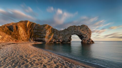 Durdle Door Jurassic Coast Sunset Golden Hour 4K Desktop Wallpaper