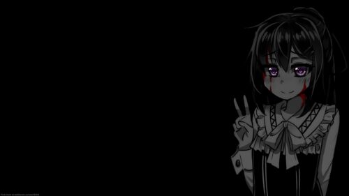 Dark Anime Girl with Glowing Eyes Monochrome Aesthetic PC Wallpaper