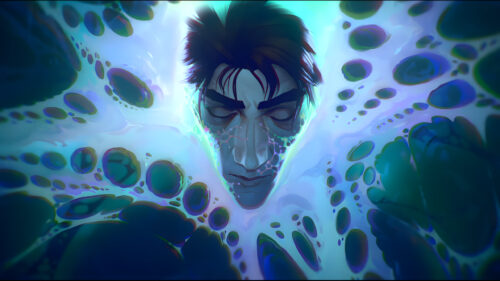 Surreal Man Portrait with Bioluminescent Abstract Bubbles PC Wallpaper