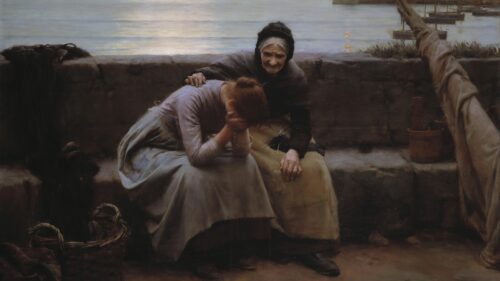 Classic Oil Painting The Anchor A Sorrowful Woman and Elderly Mother PC Wallpaper