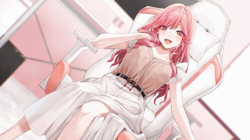 Anime Girl with Long Pink Hair Sitting in Gaming Chair 4K Wallpaper