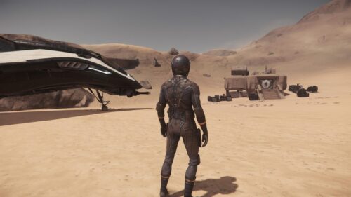 Astronaut Exploring Desert Planet with Futuristic Spaceship PC Wallpaper