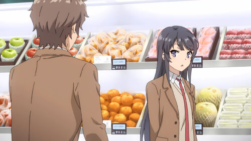 Mai Sakurajima and Sakuta Azusagawa at the Grocery Store Anime PC Wallpaper