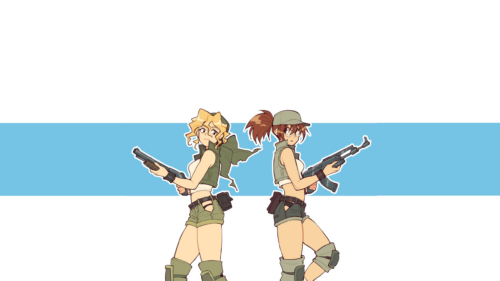 Anime Girls with Guns Tactical Aesthetic Minimalist 4K Wallpaper