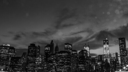 Stunning Black and White New York City Skyline at Night Desktop Wallpaper