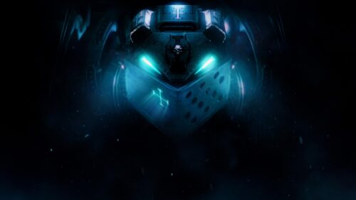 Warhammer 40k Space Marine Tactical Helmet Blue Neon Glow PC Wallpaper