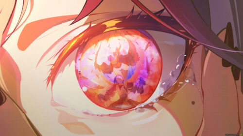Anime Girl Macro Eye Reflection Red Phoenix Abstract Art PC Wallpaper